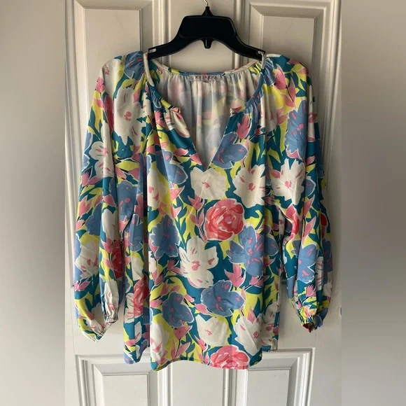 Joy Joy NEW floral top blouse shirt women’s large colorful boutique - Picture 2 of 7